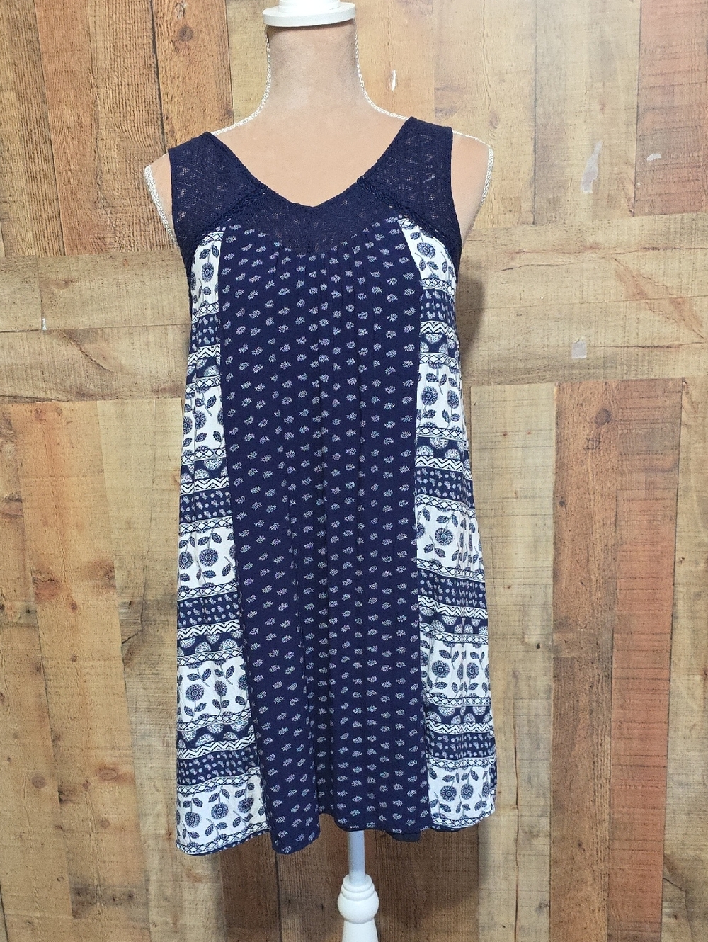 Doe & Rae Navy and White Pattern Mix Dress